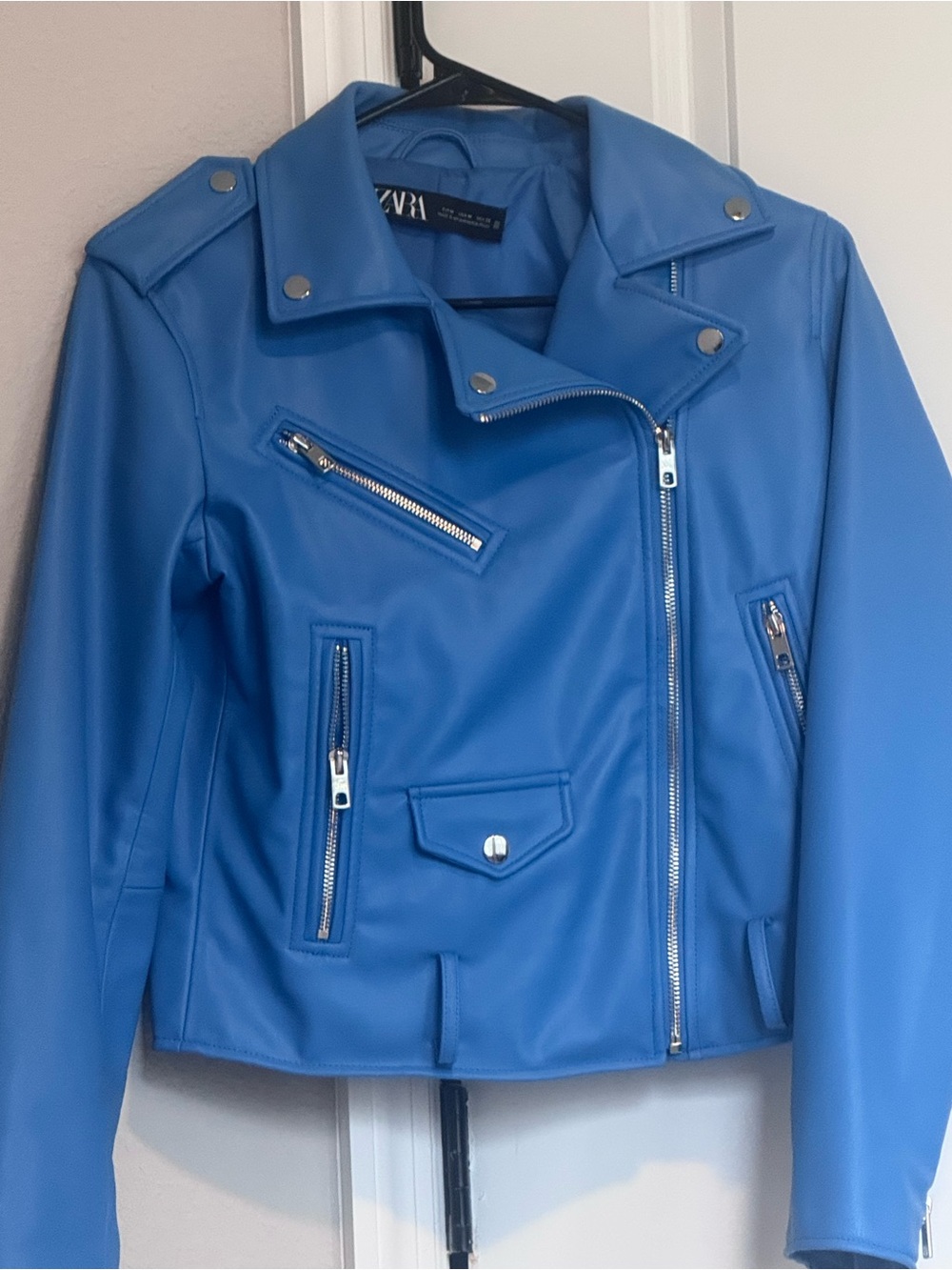 Zara Vibrant Blue Faux Leather Biker Jacket